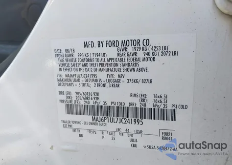 2018 Ford Ecosport Se из США, поврежденный, VIN MAJ6P1UL7JC241995